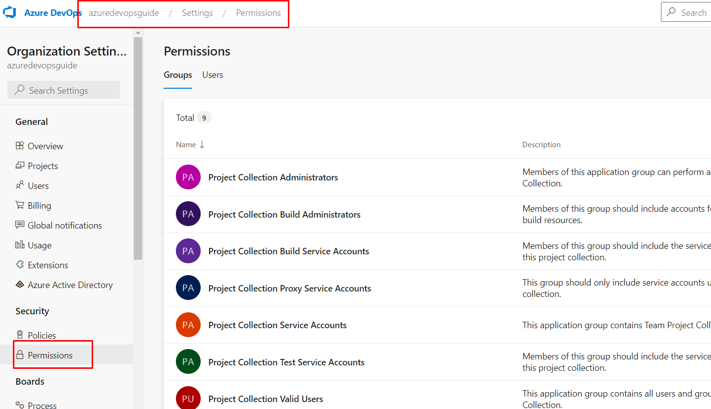 Permission Settings In Azure Devops Organization