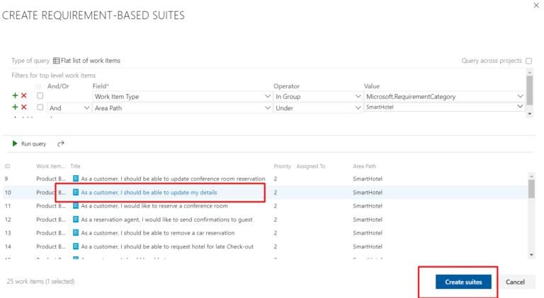 How to create Requirement Based Test Suites in Azure DevOps?