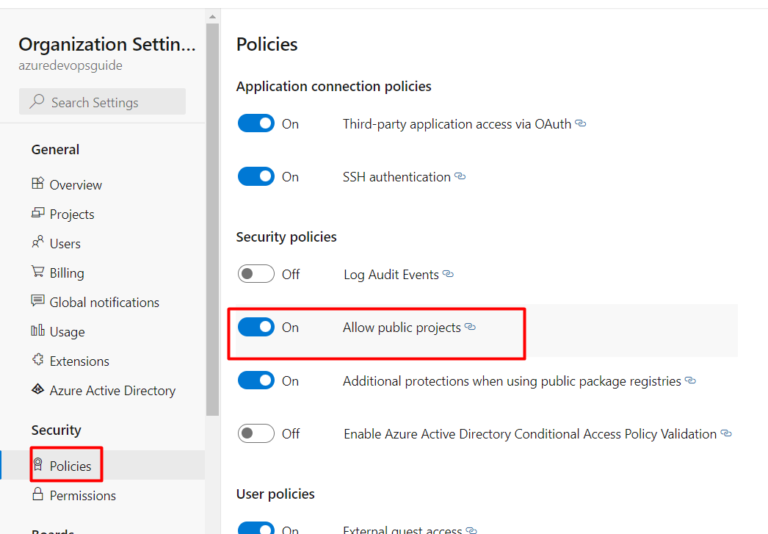 Update Project Visibility in Azure DevOps