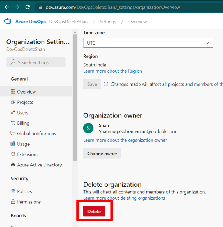 Removing an Azure DevOps Organization